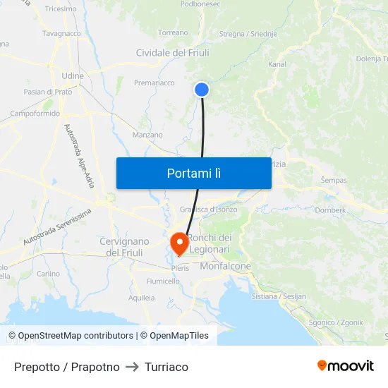 Prepotto / Prapotno to Turriaco map