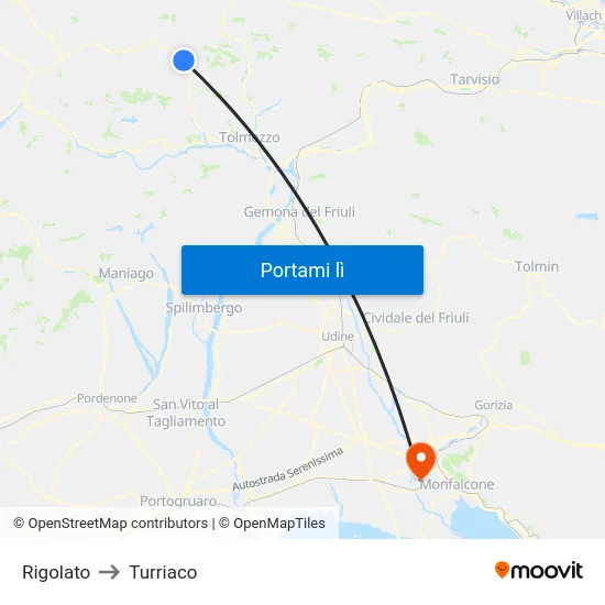 Rigolato to Turriaco map
