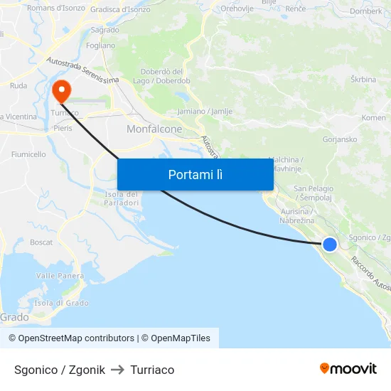 Sgonico / Zgonik to Turriaco map