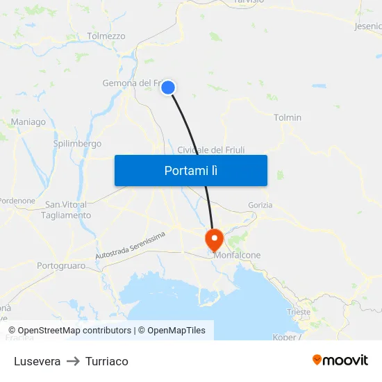 Lusevera to Turriaco map