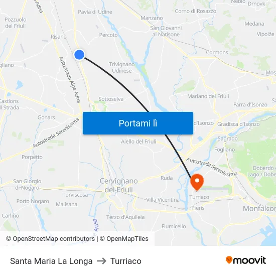 Santa Maria La Longa to Turriaco map