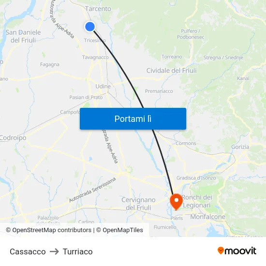 Cassacco to Turriaco map