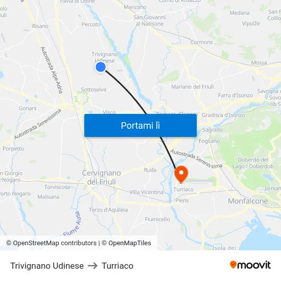 Trivignano Udinese to Turriaco map
