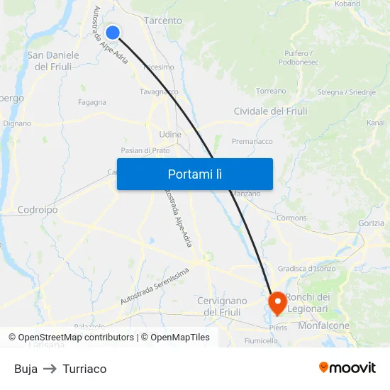 Buja to Turriaco map