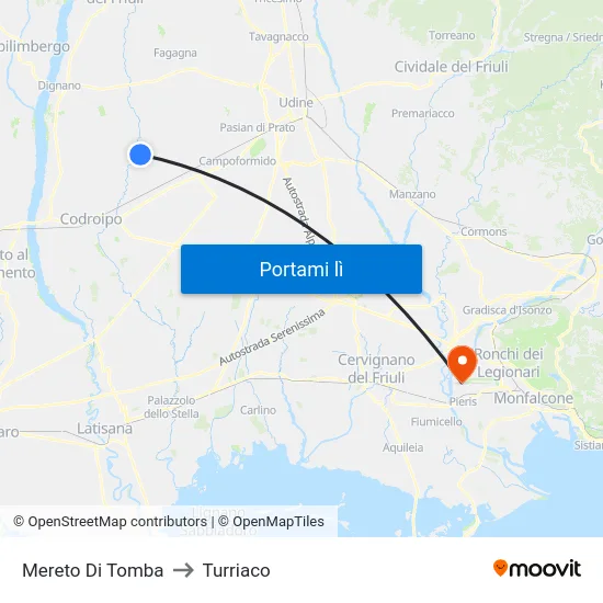 Mereto Di Tomba to Turriaco map