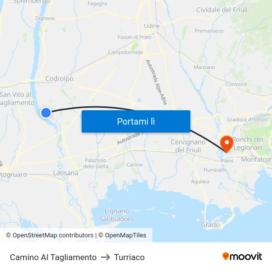 Camino Al Tagliamento to Turriaco map