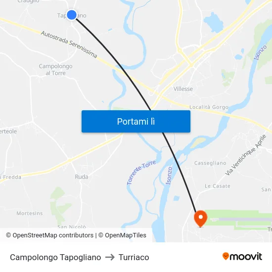 Campolongo Tapogliano to Turriaco map
