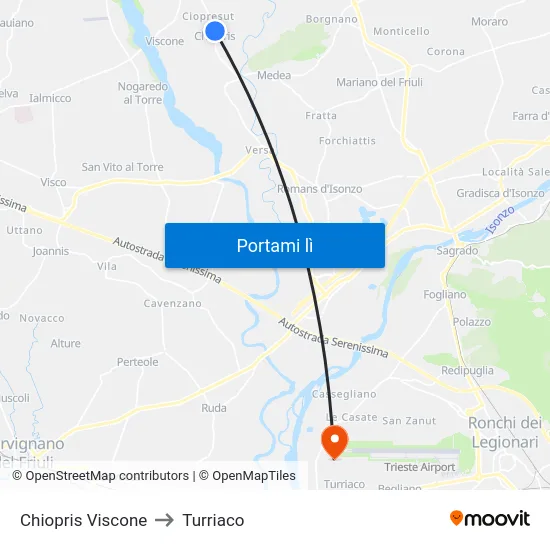 Chiopris Viscone to Turriaco map