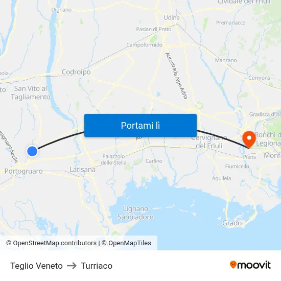 Teglio Veneto to Turriaco map