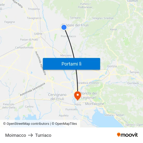 Moimacco to Turriaco map