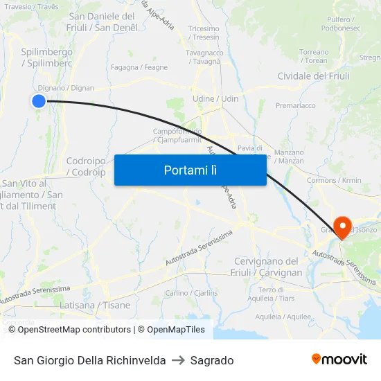 San Giorgio Della Richinvelda to Sagrado map