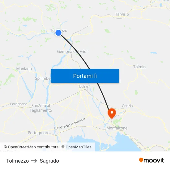 Tolmezzo to Sagrado map
