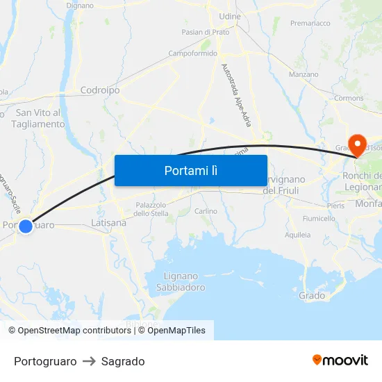 Portogruaro to Sagrado map