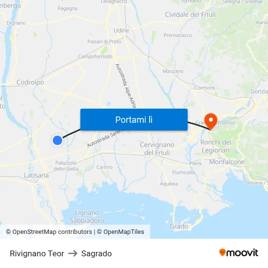 Rivignano Teor to Sagrado map