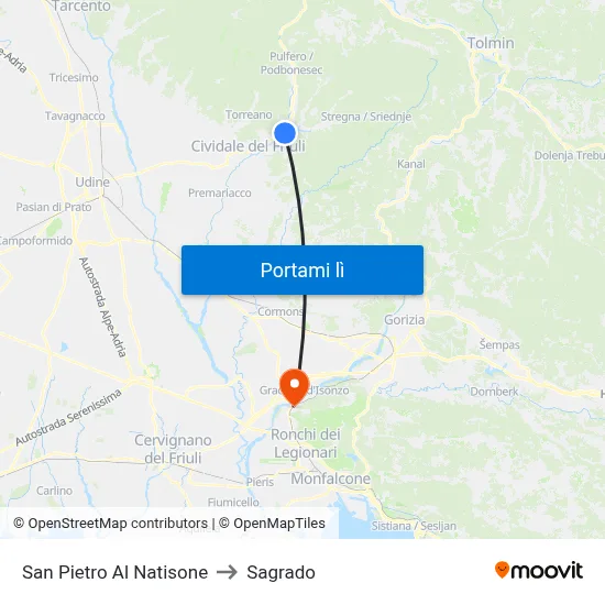 San Pietro Al Natisone to Sagrado map