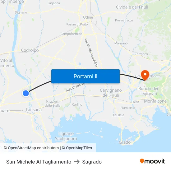 San Michele Al Tagliamento to Sagrado map