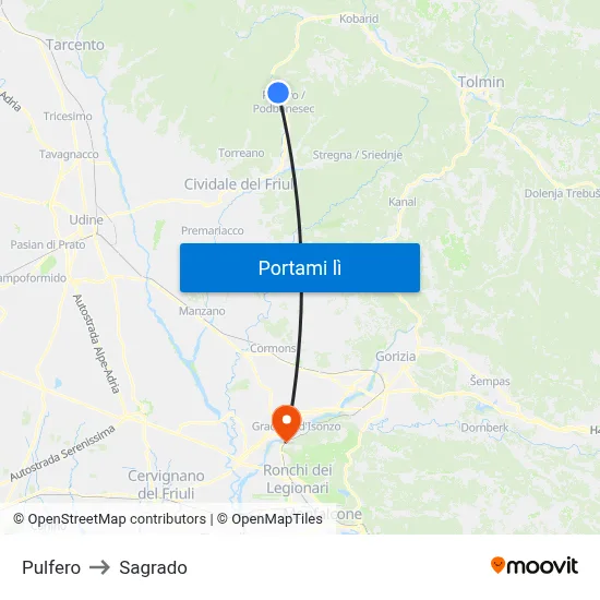 Pulfero to Sagrado map