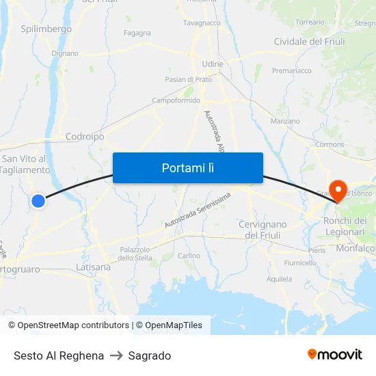 Sesto Al Reghena to Sagrado map