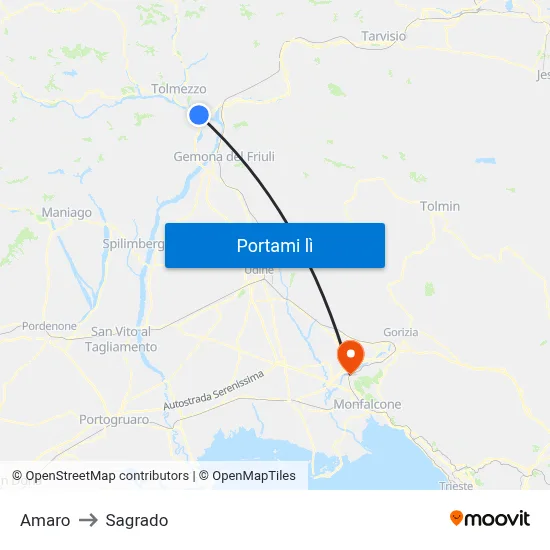 Amaro to Sagrado map