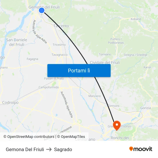 Gemona Del Friuli to Sagrado map