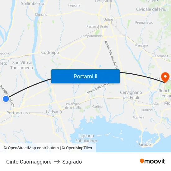 Cinto Caomaggiore to Sagrado map
