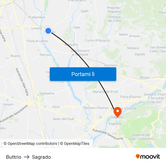 Buttrio to Sagrado map