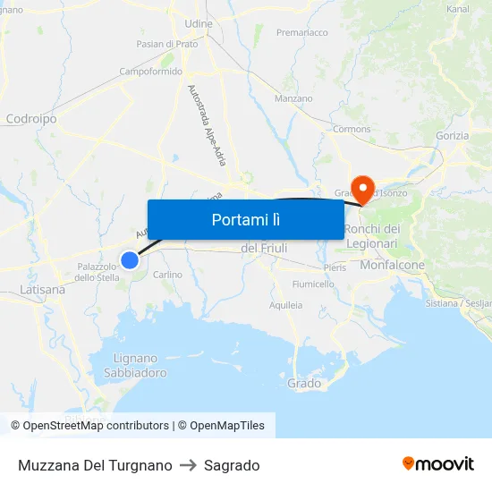 Muzzana Del Turgnano to Sagrado map