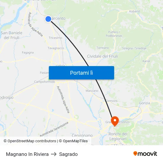 Magnano In Riviera to Sagrado map