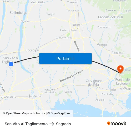San Vito Al Tagliamento to Sagrado map