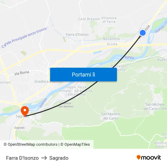 Farra D'Isonzo to Sagrado map