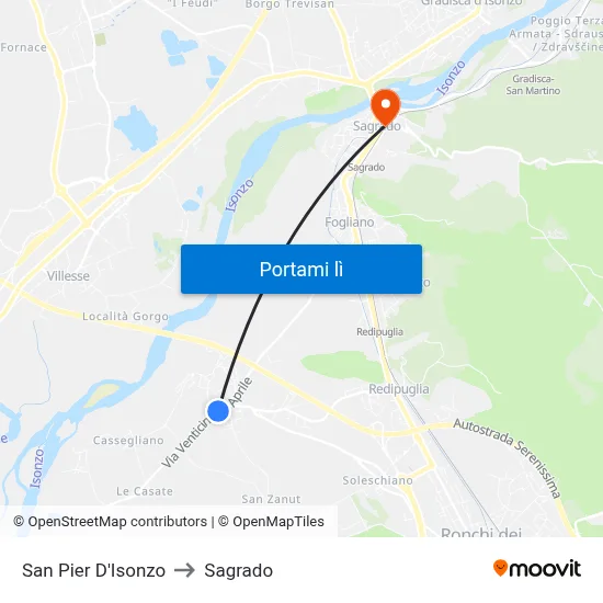 San Pier D'Isonzo to Sagrado map