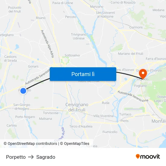 Porpetto to Sagrado map