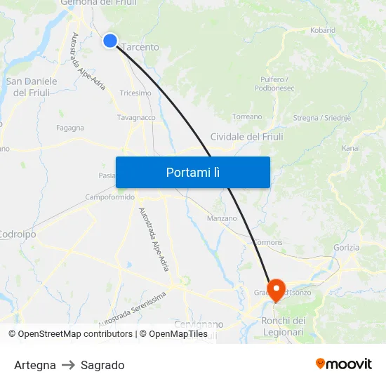 Artegna to Sagrado map