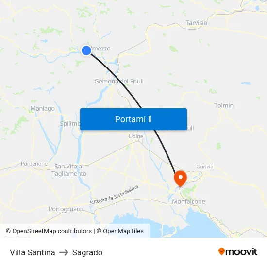 Villa Santina to Sagrado map