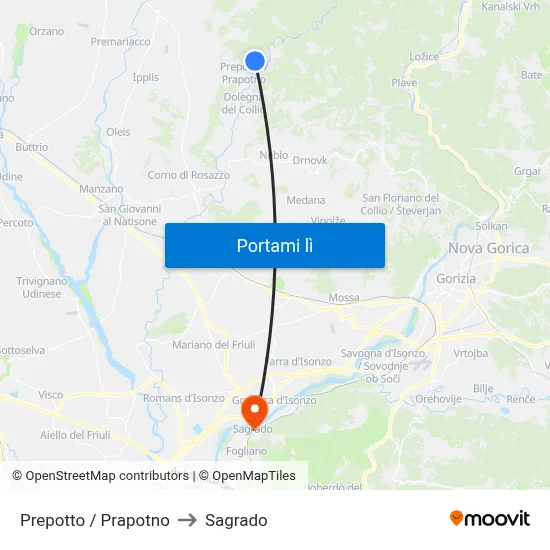 Prepotto / Prapotno to Sagrado map