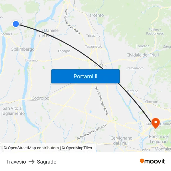 Travesio to Sagrado map