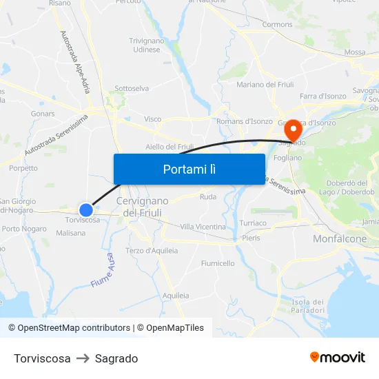Torviscosa to Sagrado map