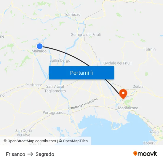 Frisanco to Sagrado map