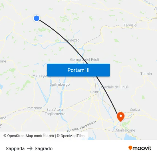 Sappada to Sagrado map