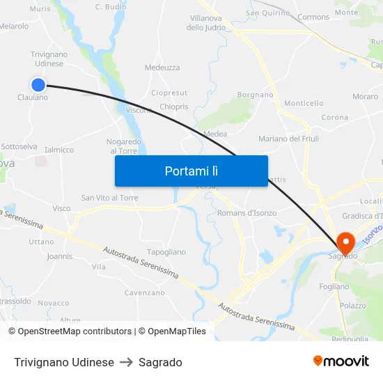 Trivignano Udinese to Sagrado map