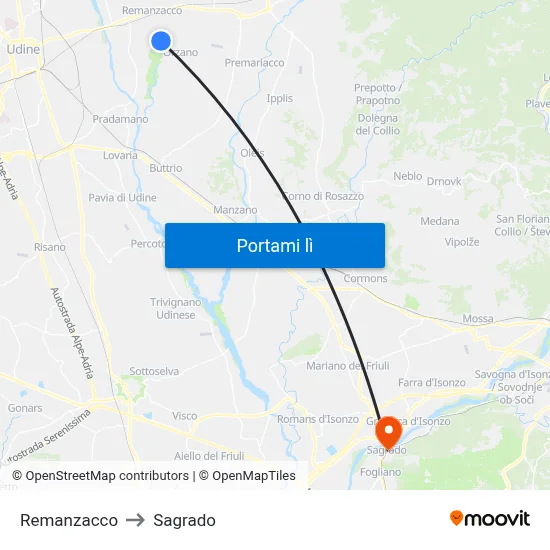 Remanzacco to Sagrado map