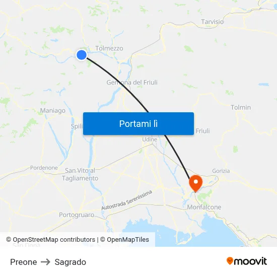 Preone to Sagrado map