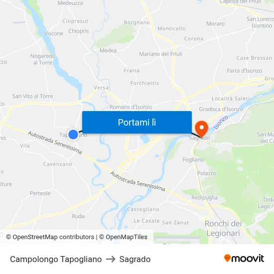 Campolongo Tapogliano to Sagrado map