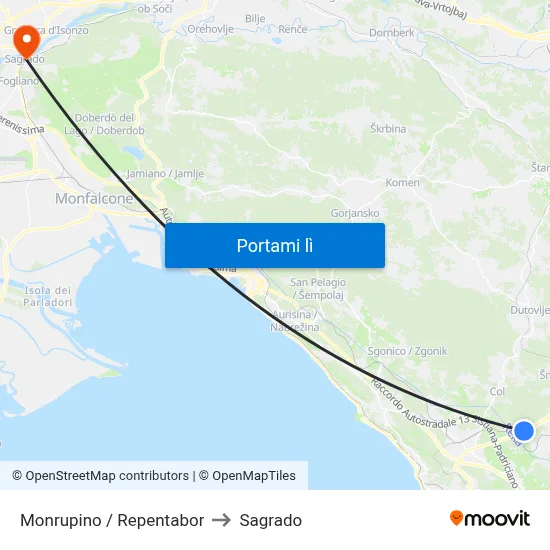 Monrupino / Repentabor to Sagrado map