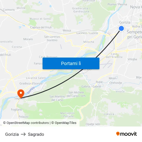 Gorizia to Sagrado map