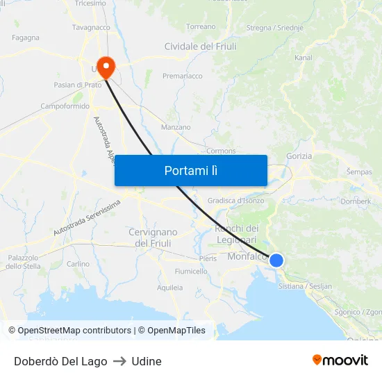 Doberdò Del Lago to Udine map