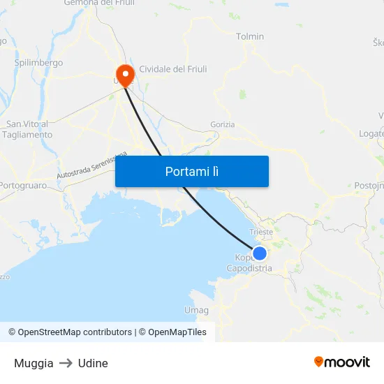 Muggia to Udine map