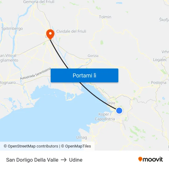 San Dorligo Della Valle to Udine map