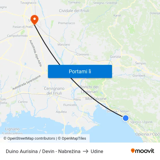 Duino Aurisina / Devin - Nabrežina to Udine map