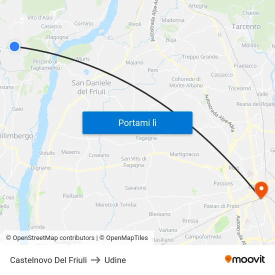Castelnovo Del Friuli to Udine map